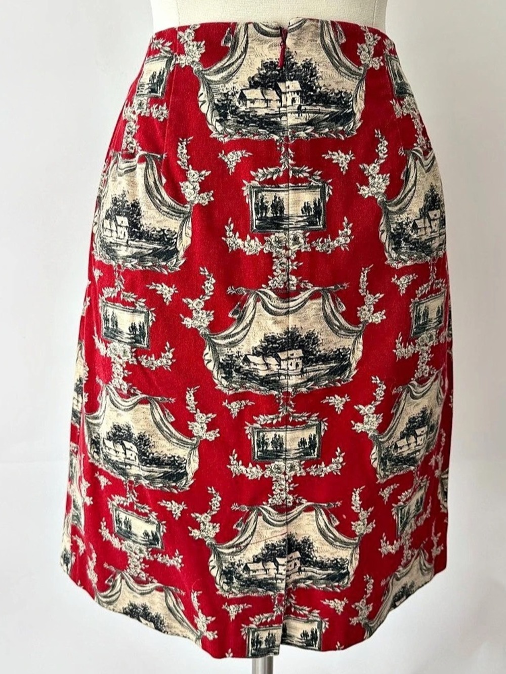Talbots A-Line Toile Print Skirt in Red Size 10 - Picture 2 of 5